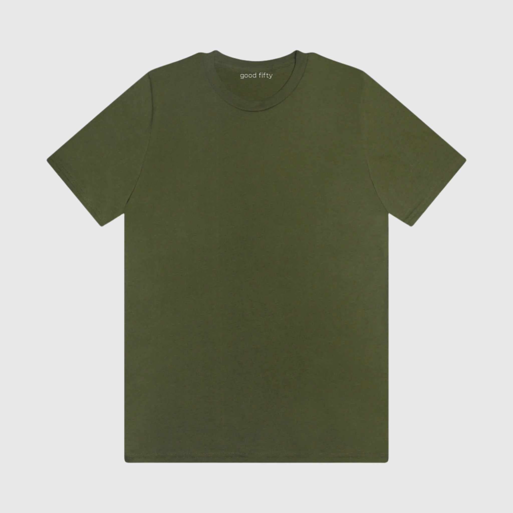 Men's olive green 100% organic cotton regular tee for durability and comfort.