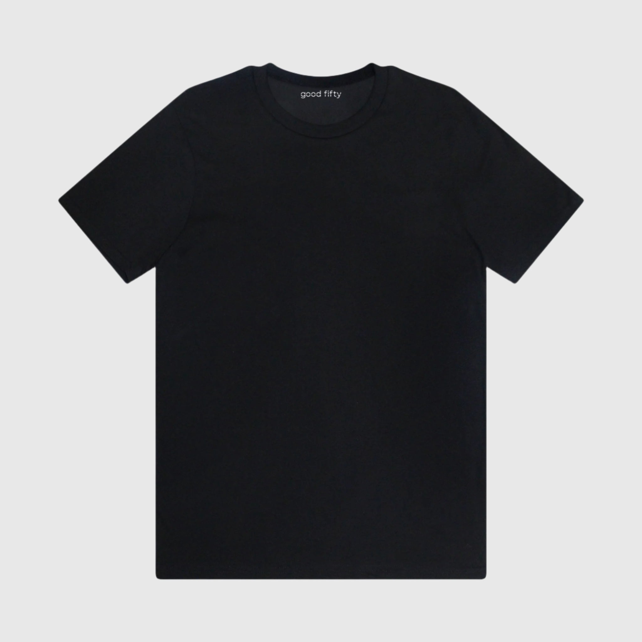 Men's black 100% organic cotton tee, durable, breathable, eco-friendly essential for everyday wear.