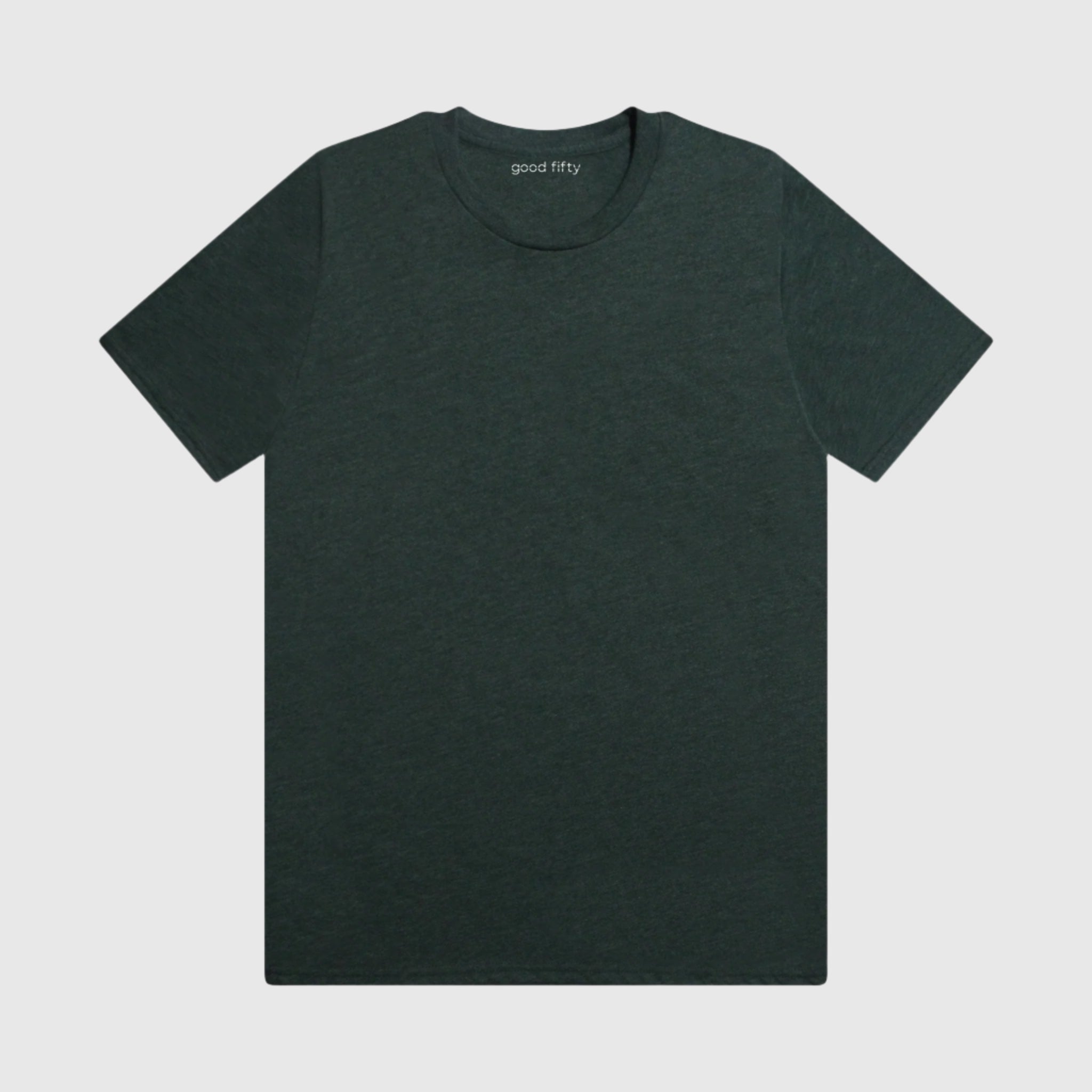 Men's 50/50 Premium Organic Cotton Regular Tee in dark green, showcasing durability and eco-friendly design.